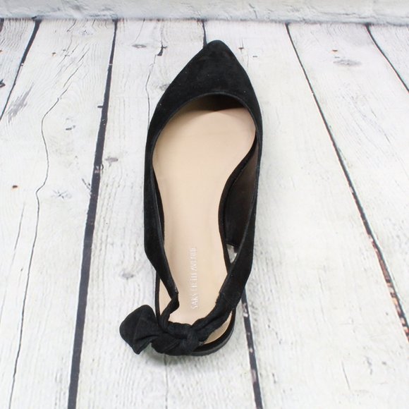 Saks Fifth Ave Black Suede Pointed Toe Flats Back Tie Flat Shoes 7.5 M - Picture 6 of 9